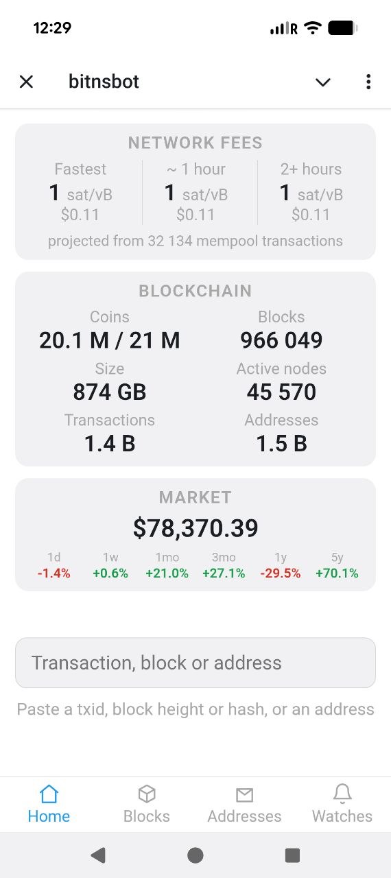 Mini App home: fees, blockchain and market